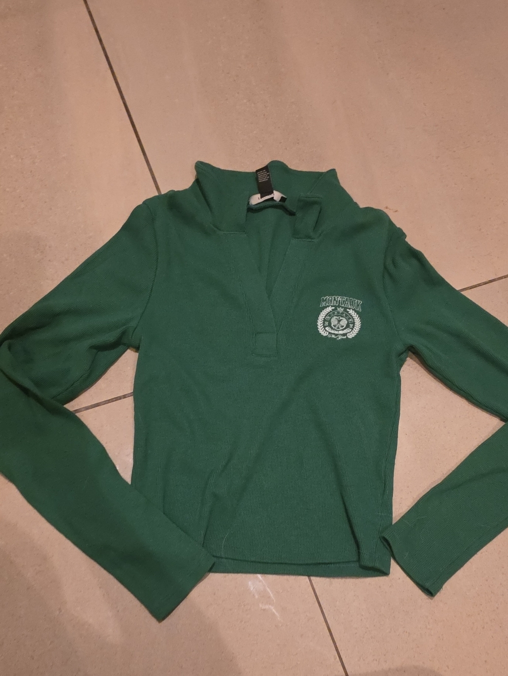 Forever 21 Green Quarter-Zip Pullover with Embroidered Crest